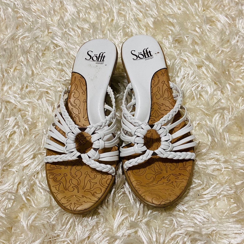 SOFFT Leather Wedge Sandals size 8 white - Picture 2 of 4